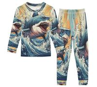 Mnsruu Ensemble de pyjama 2 pièces à manches longues en coton doux pour enfants motif requin Break Out Of The Waves, multicolore, 6 ans