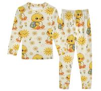 Mnsruu Ensemble de pyjama 2 pièces en coton doux à manches longues pour enfants en forme de canard jaune, multicolore, 8 ans