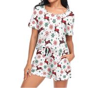 Mnsruu Ensemble de pyjama à manches courtes pour femme, motif buffle, renne, flocon de neige, taille S, I1361, XL