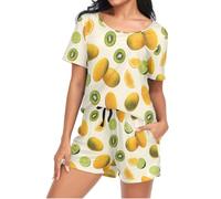 Mnsruu Ensemble de pyjama à manches courtes pour femme, motif mangue kiwi, vêtements de détente avec poche, taille S, I462, M