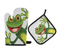 Mnsruu Ensemble gant de cuisine blanc grenouille verte et manique résistant à la chaleur pour la cuisine, la pâtisserie, le barbecue