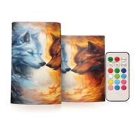 Mnsruu Fire Ice Wolf Bougies pilier sans flamme avec minuterie à distance Fonctionne avec piles LED Changement de couleur
