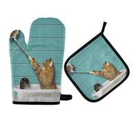 Mnsruu Gant de cuisine et manique en forme de chat hipster résistant à la chaleur pour la cuisine, la cuisson, le grill, le barbecue