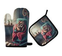 Mnsruu Gant de cuisine et manique en forme de chouette - Résistant à la chaleur - Pour la cuisine, la cuisson, le barbecue