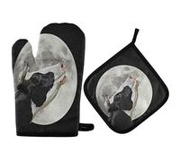 Mnsruu Gant de cuisine et manique en forme de vache avec motif de lune et de nuit - Résistant à la chaleur - Pour la cuisine, la cuisson, le barbecue