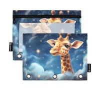 Mnsruu Giraffe Through The Clouds Lot de 2 trousses à crayons à 3 anneaux avec fermeture éclair et fenêtre transparente pour ranger les fournitures scolaires et de bureau, multicolore, Taille unique,