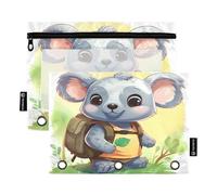 Mnsruu Go School Koala Lot de 2 trousses à crayons avec fermeture éclair et fenêtre transparente pour ranger les fournitures scolaires et de bureau, multicolore, Taille unique, Trousse de beauté