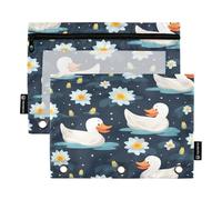 Mnsruu Go Swimming Duck Lot de 2 trousses à crayons à 3 anneaux avec fermeture éclair et fenêtre transparente pour ranger les fournitures scolaires et de bureau, multicolore, Taille unique, Trousse de