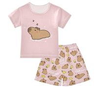 Mnsruu Good Night Cute Capybara P Ensemble de pyjama d'été court en coton 2 pièces, multicolore, 8 ans