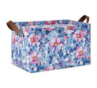 Mnsruu Grand panier de rangement étanche pour étagères Motif mosaïque de fleurs Bleu/rose
