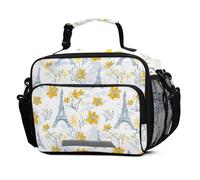 Mnsruu Grand sac à déjeuner isotherme réutilisable avec bandoulière Motif Tour Eiffel Paris pour enfants, garçons et filles