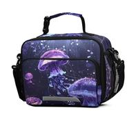 Mnsruu Grand sac à déjeuner isotherme réutilisable avec bandoulière pour enfants, garçons et filles, motif méduse violette brillante
