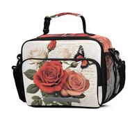Mnsruu Grand sac à déjeuner isotherme réutilisable avec bandoulière pour enfants, garçons et filles, motif papillon et rose de Paris