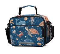Mnsruu Grand sac à déjeuner isotherme réutilisable avec bandoulière pour enfants, garçons et filles, motif tortue nautique, océan, côte, méduse