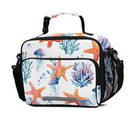 Mnsruu Grand sac à déjeuner isotherme réutilisable avec bandoulière pour enfants, garçons et filles, motif étoile de mer, méduse, corail