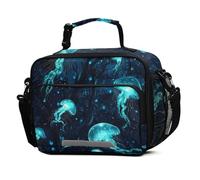 Mnsruu Grand sac à déjeuner isotherme réutilisable avec bandoulière pour enfants, garçons et filles, motif méduse bleue