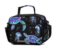Mnsruu Grand sac à déjeuner isotherme réutilisable avec bandoulière pour enfants, garçons et filles, motif tortue méduse
