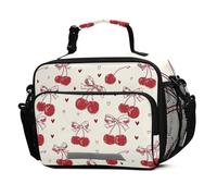 Mnsruu Grand sac à déjeuner isotherme réutilisable avec nœud rouge et inscription Cherry Love pour enfants, garçons et filles