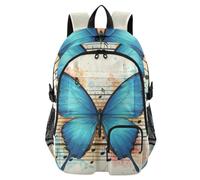 Mnsruu Grand sac à dos d'écolier avec compartiment pour ordinateur portable, motif ailes de papillon, bleu, sac à dos de voyage de 17,5 pouces pour l'école, le travail