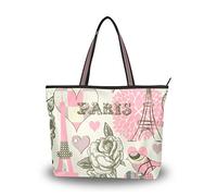 Mnsruu Grand sac de plage imperméable avec fermeture éclair Motif Paris Tour Eiffel Rose Taille L - - multicolore, Large