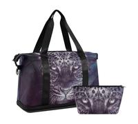 Mnsruu Grand sac de voyage avec compartiment à chaussures et poche humide, imprimé léopard galaxie, Jaguar, sac de sport avec trousse de toilette, #04, Taille unique, Mode