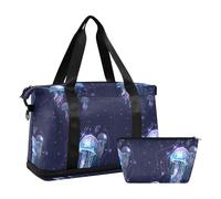 Mnsruu Grand sac de voyage avec compartiment à chaussures et poche humide, méduses sous-marines brillantes et transparentes avec trousse de toilette, #02, Taille unique, Mode