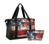 Mnsruu Grand sac de voyage avec compartiment à chaussures et poche humide, motif drapeau américain, portrait de lion, sac de sport avec trousse de toilette, #04, Taille unique, Mode