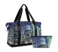 Mnsruu Grand sac de voyage avec compartiment à chaussures et poche humide, motif horizon de Manhattan New York avec trousse de toilette, #04, Taille unique, Mode