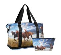Mnsruu Grand sac de voyage avec compartiment à chaussures et poche humide, petit troupeau de chevaux avec trousse de toilette, #04, Taille unique, Mode