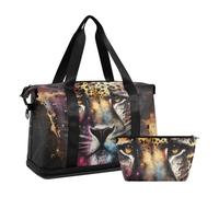 Mnsruu Grand sac de voyage avec compartiment à chaussures et poche humide, sac de sport Jaguar multicolore abstrait avec trousse de toilette, #04, Taille unique, Mode