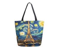 Mnsruu Grand sac fourre-tout en toile réutilisable Motif Paris Skyline Van Gogh, A2910, 34.5x13x40cm