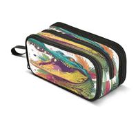 Mnsruu Grande trousse à crayons colorée motif crocodile tropical, grande capacité, 3 compartiments, grande boîte à crayons pour garçons et filles, organisateur de rangement scolaire