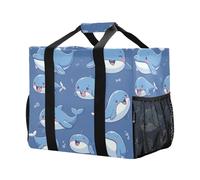 Mnsruu Happy Blue Whale Sacs d'épicerie réutilisables Sacs de courses Sac de voyage Sac fourre-tout lavable Sac de plage