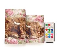 Mnsruu Highland Cow Bougies pilier sans flamme avec minuterie à piles LED à changement de couleur Rose