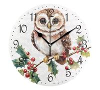 Mnsruu Horloge murale décorative en forme de chouette sur branche de pomme de pin, silencieuse, sans tic-tac, fonctionne à piles, 25 x 25 cm