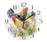 Mnsruu Horloge murale en forme de coq de poule verte pour salon, silencieuse, sans tic-tac, horloge ronde de 25 cm, horloges faciles à lire, horloges de cuisine, décoration d'intérieur