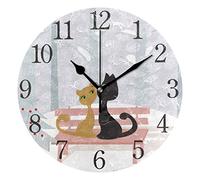 Mnsruu Horloge Murale Ronde avec Chats - Peinture à l'huile silencieuse sans tic-tac pour Chambre à Coucher, Salon, Bureau, école, décoration d'intérieur