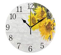 Mnsruu Horloge murale ronde blanche avec tournesols jaunes, peinture à l'huile silencieuse sans tic-tac pour chambre à coucher, salon, bureau, école, décoration d'intérieur