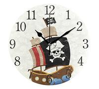Mnsruu Horloge Murale Ronde de Bateau de Pirate, Peinture à l'huile silencieuse et sans Retard pour la Chambre à Coucher Salon Bureau école décor à la Maison