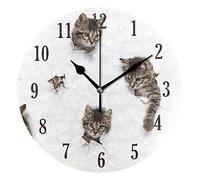 Mnsruu Horloge murale ronde de chats dans des trous, silencieuse, sans tic-tac, mouvement d'effacement précis, décorative pour salon, chambre, bureau