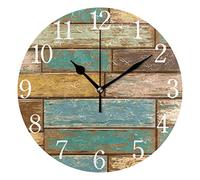 Mnsruu Horloge murale ronde en bois de couleur ancienne, peinture à l'huile silencieuse sans tic-tac pour chambre à coucher, salon, bureau, école, décoration d'intérieur