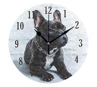 Mnsruu Horloge murale ronde silencieuse à piles avec bouledogue français, décoration d'intérieur pour salon, cuisine, chambre à coucher