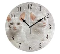 Mnsruu Horloge murale ronde silencieuse à piles avec deux chats russes blancs - Décoration d'intérieur pour salon, cuisine, chambre à coucher