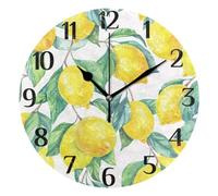 Mnsruu Horloge murale ronde silencieuse et sans tic-tac Jaune citron 25 cm Facile à lire Horloge murale décorative pour salon, salle à manger, cuisine, maison, fonctionne avec piles