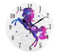 Mnsruu Horloge murale silencieuse avec licorne ronde et étoile, fonctionne à piles, facile à lire, pour salon, chambre à coucher