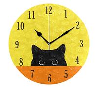 Mnsruu Horloge murale silencieuse en forme de chat rond, fonctionnant sur piles, facile à lire, pour l'intérieur, le salon, la chambre à coucher