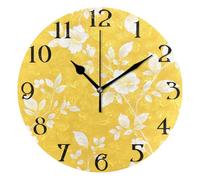 Mnsruu Horloge murale silencieuse et sans tic-tac avec motif cachemire et fleurs jaunes - 25 cm - Facile à lire - Décoration de cuisine