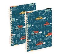 Mnsruu ISAOA Lot de 2 carnets à spirales A5 Toy Cars Hills Trees pour le travail, l'école, l'écriture, le journal, ligné, 120 pages, 15 x 21 cm