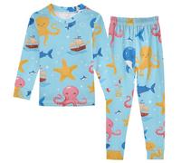Mnsruu Joli pyjama en coton confortable pour garçons et filles, motif pieuvre, poisson, crabe, bateau, étoile, vêtements de nuit pour enfants avec haut et bas à manches longues, 18 M, #01, 5 ans