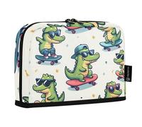 Mnsruu Jolie trousse à crayons avec motif de petit crocodile sur pied, grande capacité pour garçons et filles, trousse à crayons multicouche, organiseur de papeterie pour l'école, le bureau, le